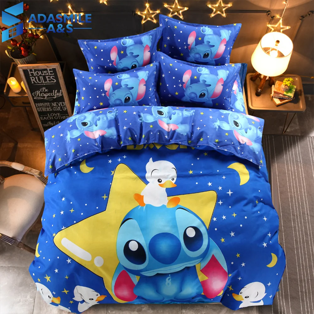 

Disney Bedding Set Blue Lilo & Stitch Pattern Bedclothes Sheet Pillowcase Cartoon Boys Twin Queen Duvet Cover Set