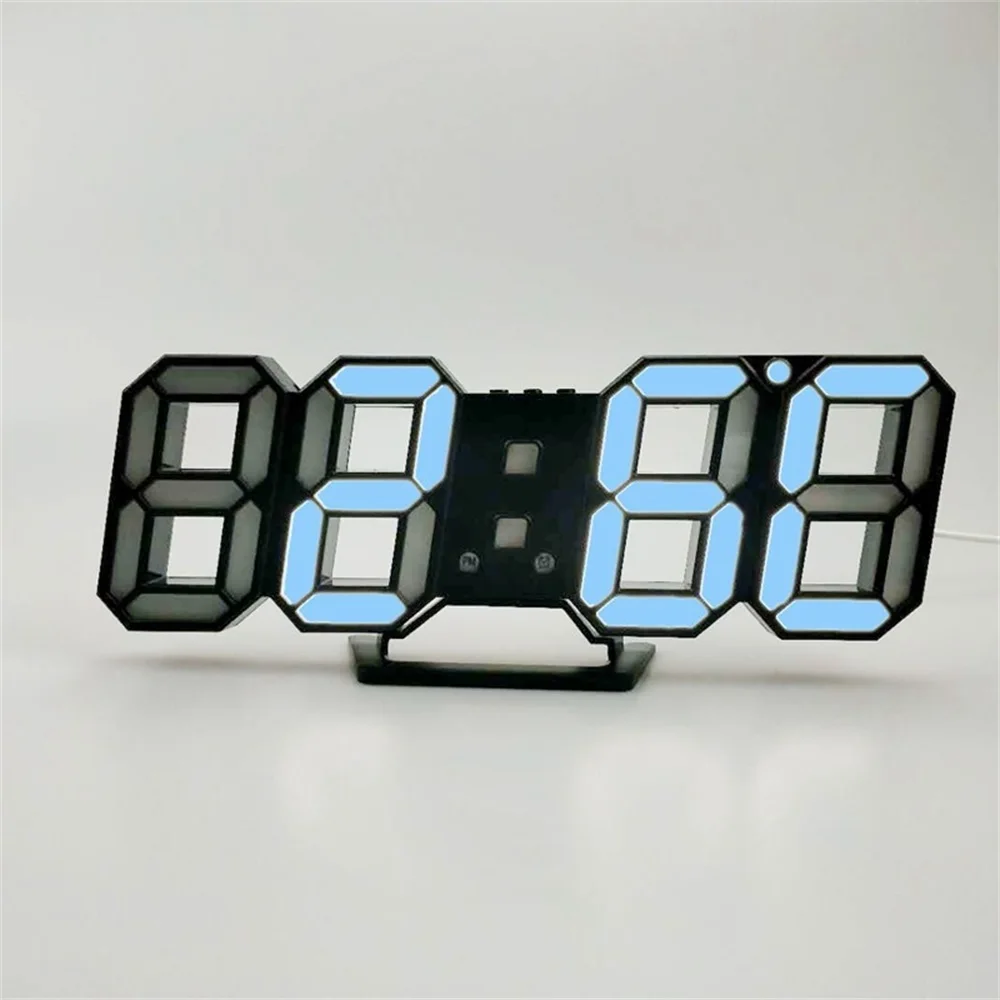 BlackBlue Цифровые настенные часы 3D светодиодный будильник электронные настольные часы с большой температурой 12/24 часовой дисплей - Цвет: BlackBlue