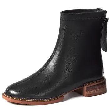 

Women's genuine leather back zip flats auutmn ankle boots high quality soft comfortable warm plush winter short booties shoes