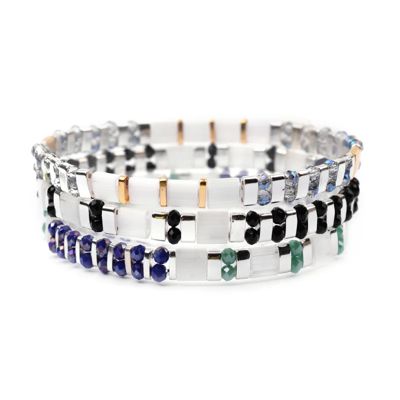 Multicolor Set 3 BOJIU 3 шт./компл. Boho Miyuki Tila Бусы Браслеты для женщин золотые украшения из бисера эластичные летние пляжный браслет Femme BCSET301 - Окраска металла: Multicolor Set 3