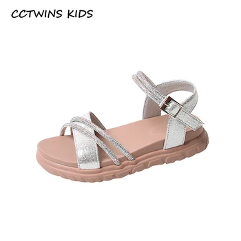 

CCTWINS Kids Shoes 2020 Summer Children Pu Leather Flat Baby Fashion Rhiestone Sandals Girls Brand Princess Shoes PS877