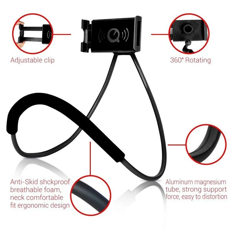 1pc Flexible Phone Stand Lazy Neck Hanging Bendable Holder Support for Mobile Phone PUO88