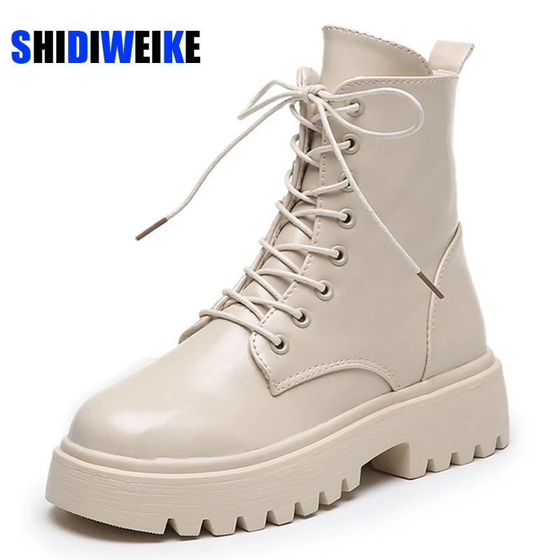Ankle Shoes Female Flat Cloth Footwear Spring & Autumn Lace-up Motorcycle Boots
