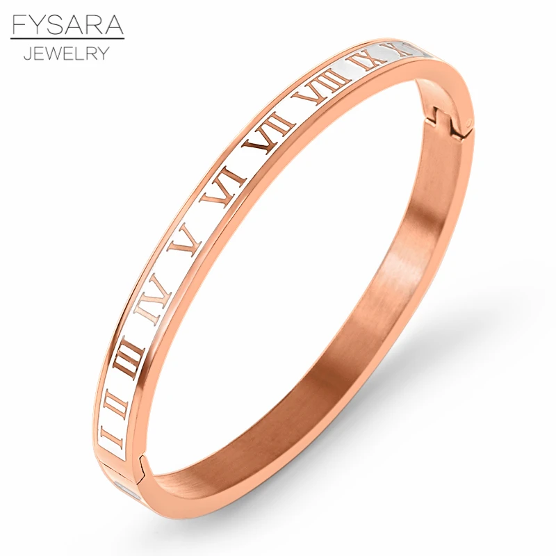 white rose FYSARA винтажные римские буквенные браслеты и браслеты для женщин и мужчин черная подвеска золотого цвета манжеты браслеты из нержавеющей стали ювелирные изделия - Окраска металла: white rose
