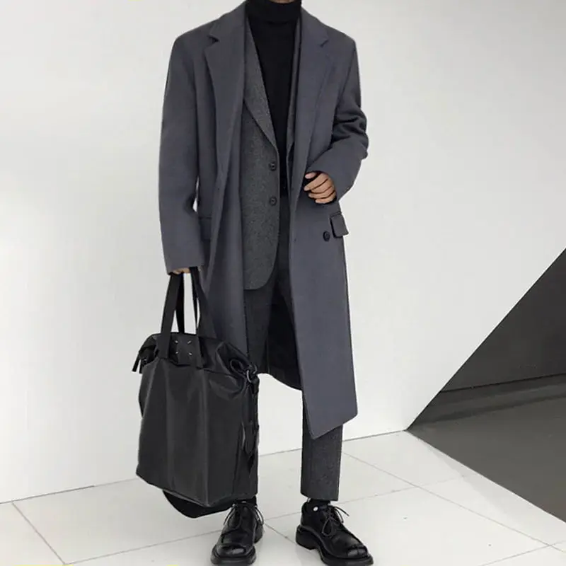 Winter Thick Woolen Coat Men's Warm Fashion Solid Color Casual Korean Woolen Coat Men Streetwear Loose Long Woolen Jacket Mens Winter Thick Woolen Coat Men's Warm Fashion Solid Color Casual Korean Woolen Coat Men Streetwear Loose Long Woolen Jacket Mens