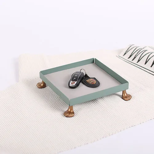 JINSERTA металлический лоток для хранения ювелирных изделий, демонстрационная пластина из искусственной кожи, ожерелье, серьги, косметический Органайзер, настольный поднос для мелочей, подарки - Цвет: Green-Square-M