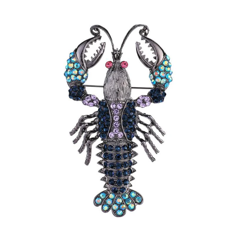 Luxury Marine Life Brooches And Lobster Lady Fish Pin Crayfish Enamel Seahorse Clip Accessories