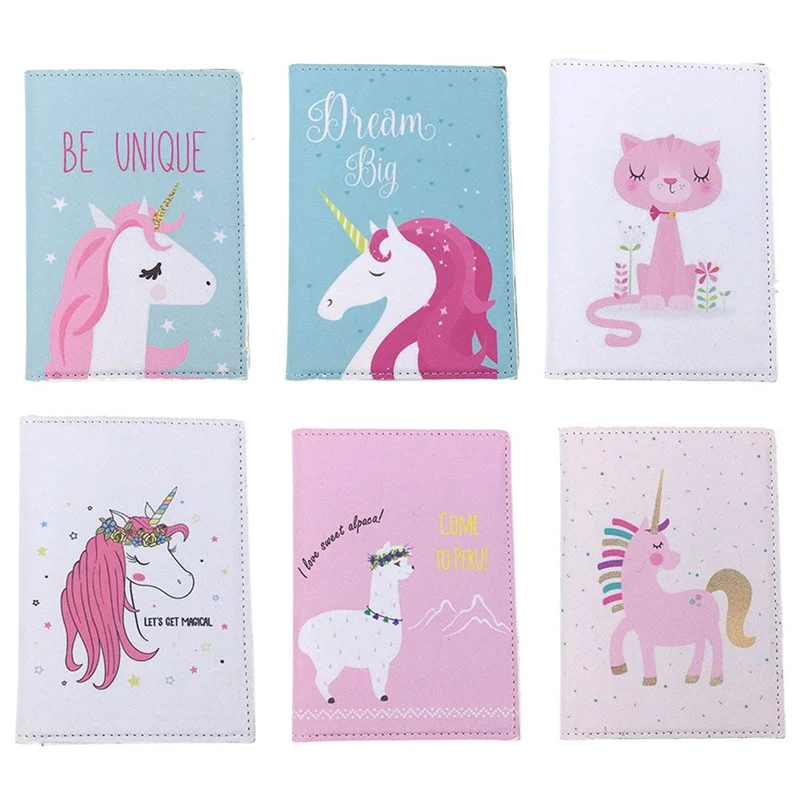 

1 Pcs Kawaii Fashion Cute Unicorn Cartoon Passport Cover Men PU Leather Travel Passport Holder Case Card ID Holders Document Bag