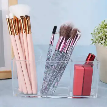 

Transparent Makeup Brush Organizer 3 Slot Acrylic Cosmetic Brush Storage Box Rectangular Shaped Makeup Brush Display Stand