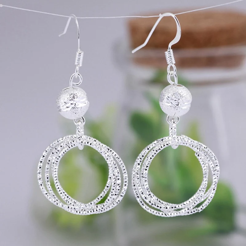 

Silver Color Luxury Fashion Metal Loops Long Drop Earrings Geometric Circles Pendant Dangle Earrings Women Party Jewelry