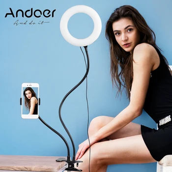 

Andoer 6 Inch Two in One LED Ring Light Lamp with Metal Hose Support and Phone Holder LED Fill-in Lighting USB Line Control
