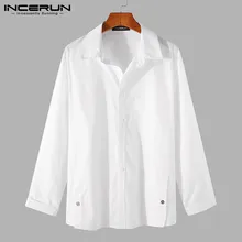 Camisa de manga larga de Color liso para hombre, blusa informal con cuello, botones casuales, Camisa de bolsillo holgada