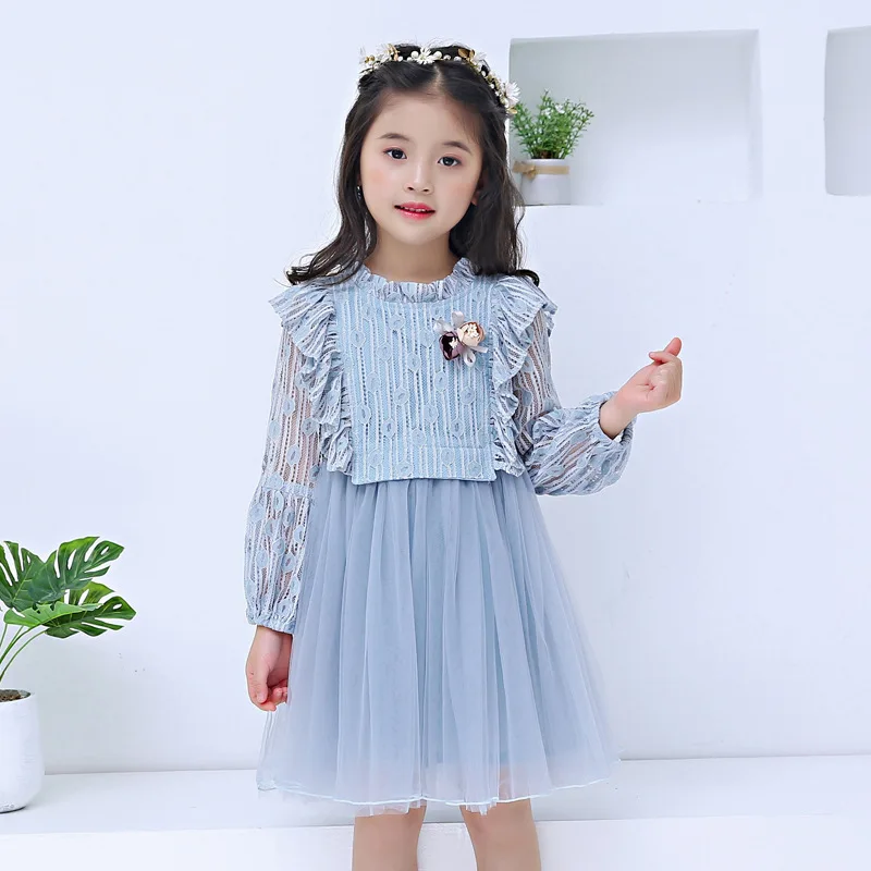 

2019 Korean-style New Style Girls Dress Children Lace Mesh Princess Dress Girls Children Long Sleeve Spring And Autumn