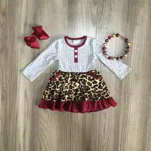 Осенне-зимняя одежда для маленьких девочек; детское платье с леопардовым принтом; Цвет Серый, винный; молочный шелк; Хлопок; изысканные наряды с оборками; аксессуары для комплектов