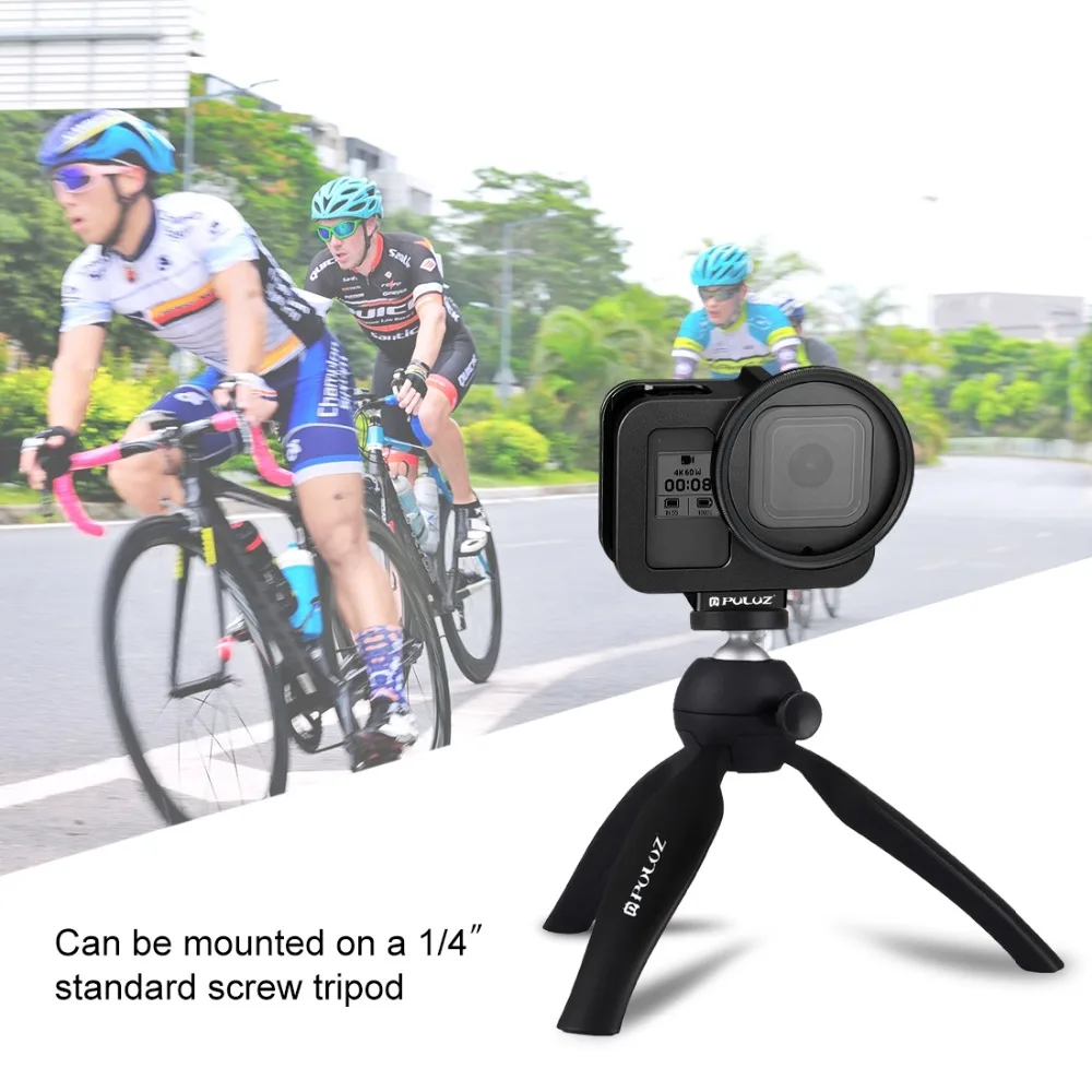 PULUZ для GoPro HERO8 черный корпус с ЧПУ Алюминиевый сплав Защитная клетка со страховой рамкой и 52 мм УФ-объектив
