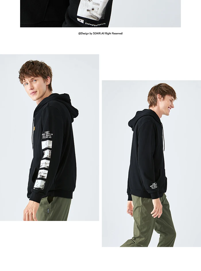 Semir толстовки мужские Новые Теплые с капюшоном рубашки модный рисунок с буквенным принтом контрастный цвет печати свитер мужской