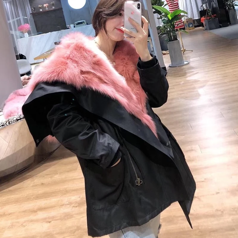 OFTBUY/ зимняя куртка для женщин, пальто из натурального меха, Толстая теплая, натуральный Лисий мех, теплая парка, верхняя одежда, повседневная Уличная одежда, Корея, Новинка