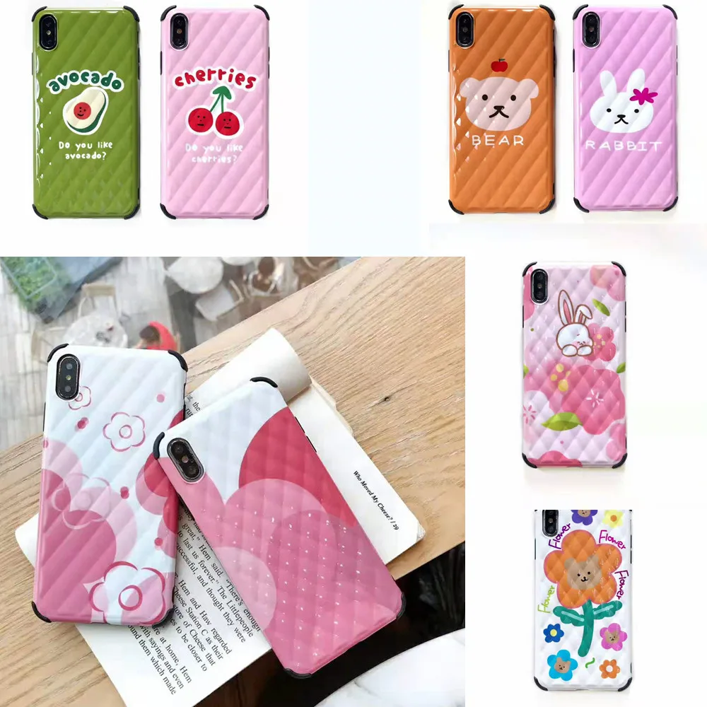 

Cute petal flower rabbit bear grid soft Silicone phone case for iphone 6 6s 7 8 Plus xr xs max x Gloss Anti Drop Luxury cover