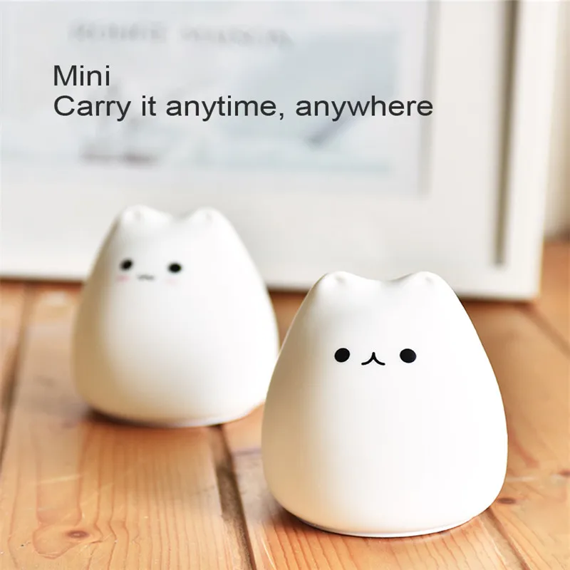 Мини светодиодный USB детский Кот Силиконовый мягкий Кот Детский ночной Светильник батарея мечта милый кот 7 Красочный креативный перезаряжаемый светильник s