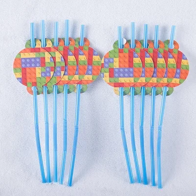 straw 10pcs Детские блоки тематическая вечеринка на день рождения детские блоки для душа одноразовые тарелки салфетки для стаканчиков баннеры вечерние принадлежности набор посуды - Цвет: straw 10pcs