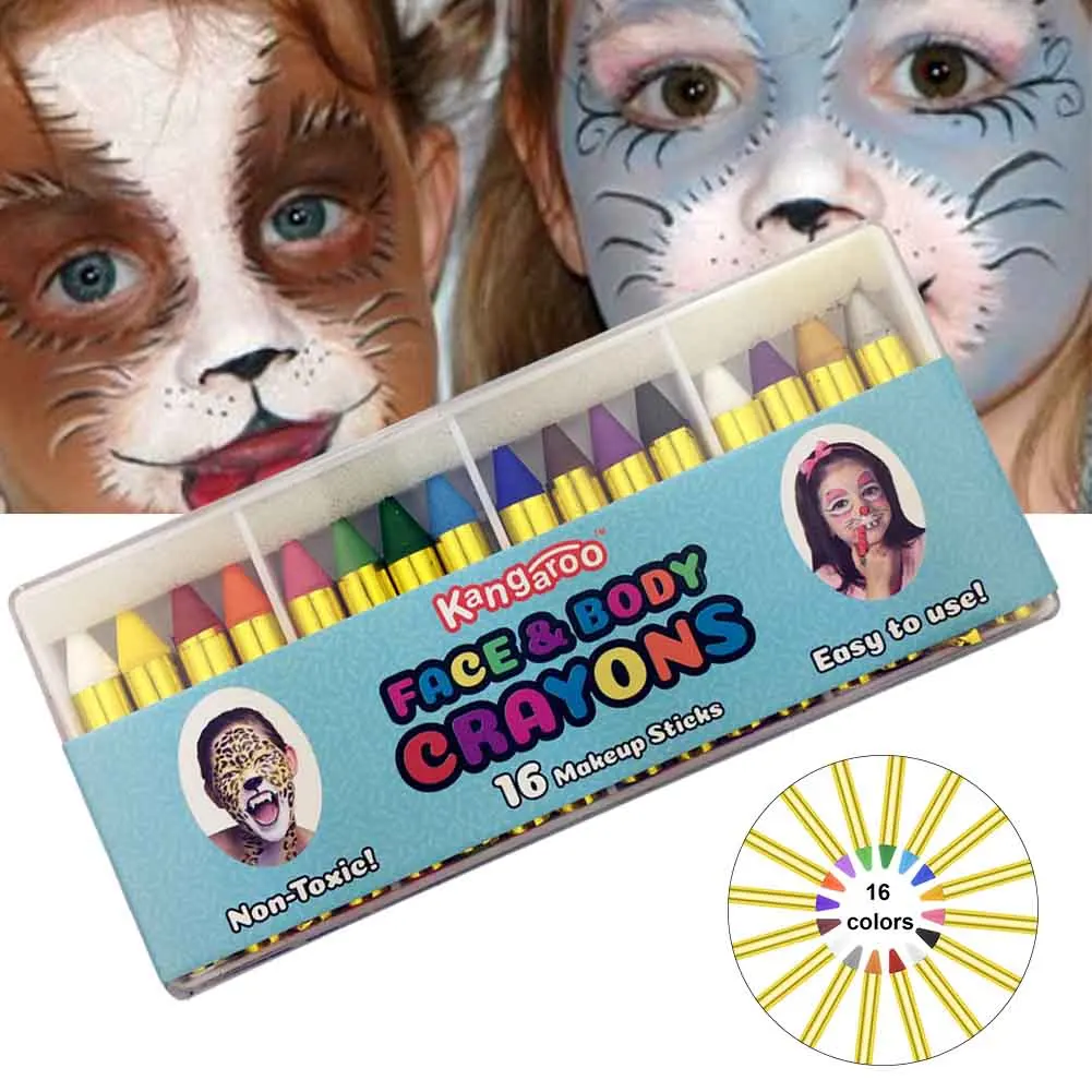 

Washable Smooth Non Toxic Gifts 16 Colors Splicing Structure Cosplay Halloween Christmas Face Paint Crayons Kit Party Makeup