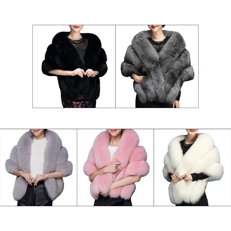 Women Winter Fluffy Plush Coat Jacket Wrap Wedding Bridal Shawl Cape Warm Poncho