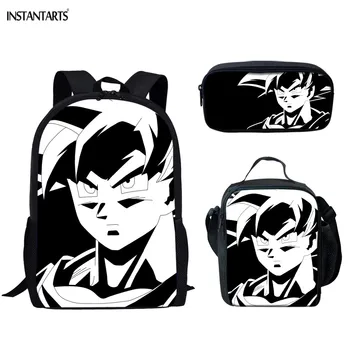 

INSTANTARTS Black White Son Goku Print School Bacpack for Children Gift Casual Big Shoulder Bags Student Satchel Anime Schoolbag