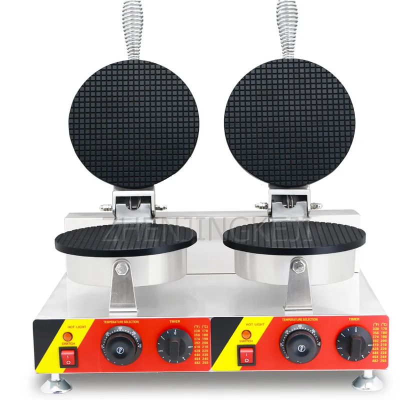 

Commercial Double Head Ice Cream Skin Machine 220V/50Hz Egg Cone Sweet Cylinder Crispy Waffle Furnace Cake Room Equipment 2000W