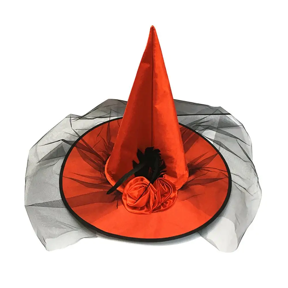 MISSKY взрослый для костюмированной вечеринки на Хеллоуин вечерние Роза из перьев цветок вуаль из тюля чистая шляпа ведьмы - Цвет: red