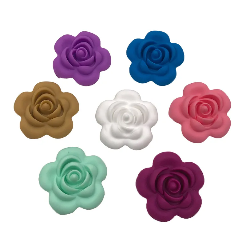 

10 Pcs/Lot Food Grade Baby Teething Toys For Pacifier Chain Necklace DIY Accessories Rose Silicone Beads 8Colors Baby Teethers