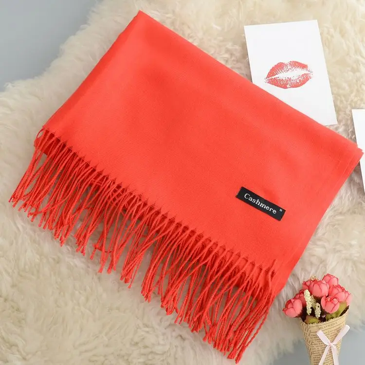 Orange red Scarf Кашемировый женский шарф новая теплая шаль Foulard Femme пашмины платок Шерстяной палантин голова шеи длинные зимние шарфы для женщин - Цвет: Orange red Scarf