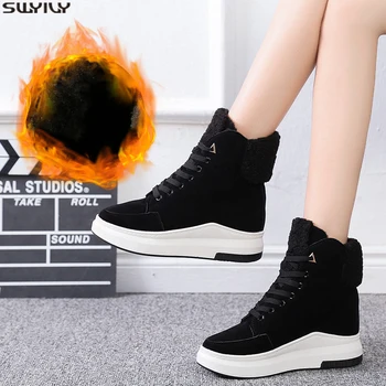 

SWYIVY Chaussure Femme Nubuck Wedge Shoes Woman Winter Boots 2019 Black Ankle Boots For Women Snow Female Shoes Platform Booties