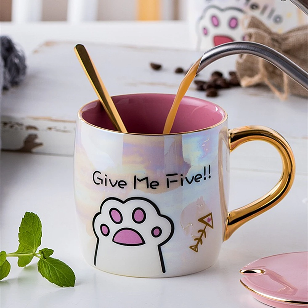 

Cartoon Ceramics Cat Mug With Lid and Spoon Coffee Milk Mugs Cute Creative Breakfast Cup Valentine's Day Wedding Birthday Gift