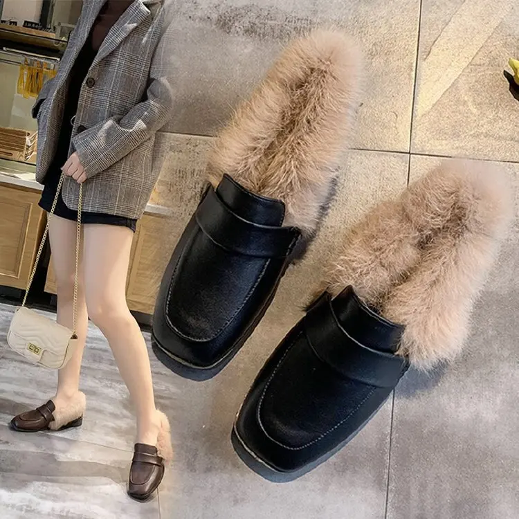 

INS Small Leather Shoes Women's Fashion 2019 New Style Autumn And Winter Retro Black And White with Pattern Slip-on Square Head