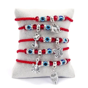 

18pcs Europe and the United States new butterfly turtle owl Hand evil eyes red rope Hand made woven adjustable bracelets C-41