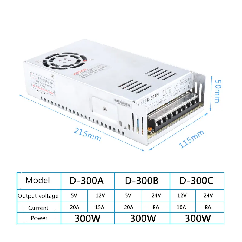 Chux-fonte de Alimentação de Saída Dupla Fontes de Alimentação Led Smps 5v 12v 24v 300w Grupos D300a 300b 300c