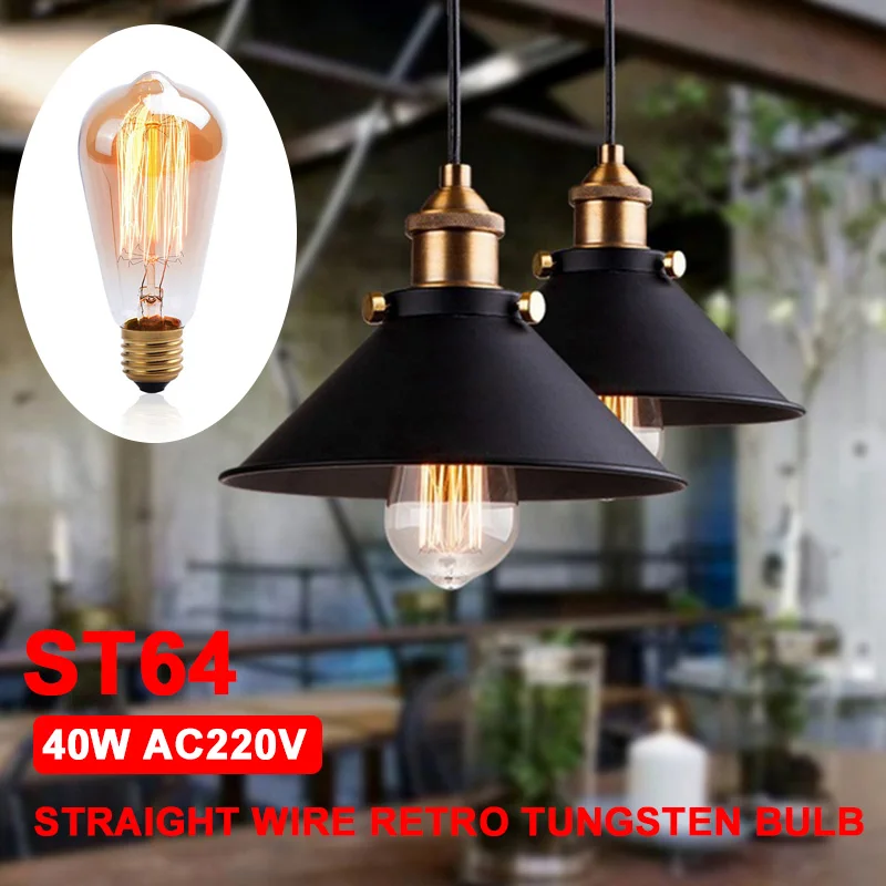 E27 AC120V 40 Вт стеклянные лампы накаливания Edison Светильник W-лампа накаливания Вольфрамовая Лампа накаливания подвесной светильник ST64 прозрачный