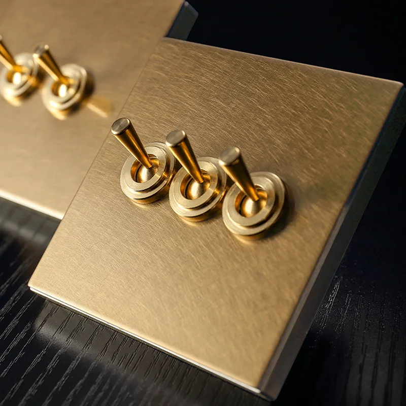H46eb1bbac7b543b99e481a47f48d81b9F Home Improvement Wall Light Toggle Switch 1-4 Gang 2 Way Retro Brass Lever Stainless Steel Champagne Gold Panel Momentary Switch