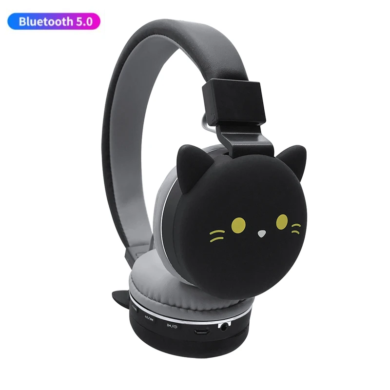 Крутой Мультфильм Bluetooth Гарнитура 3D Черный кот беспроводные наушники Поддержка FM Функция девушка музыка стерео наушники для iPhone подарок