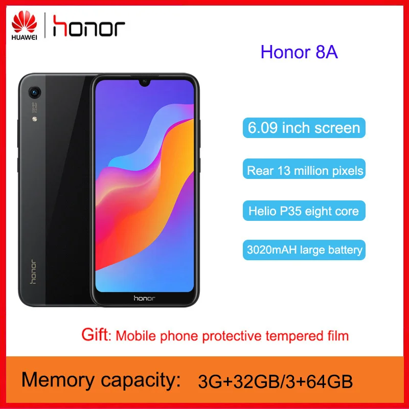 Смартфон Honor 8A глобальная прошивка экран 6 09 дюйма Восьмиядерный процессор MT6765