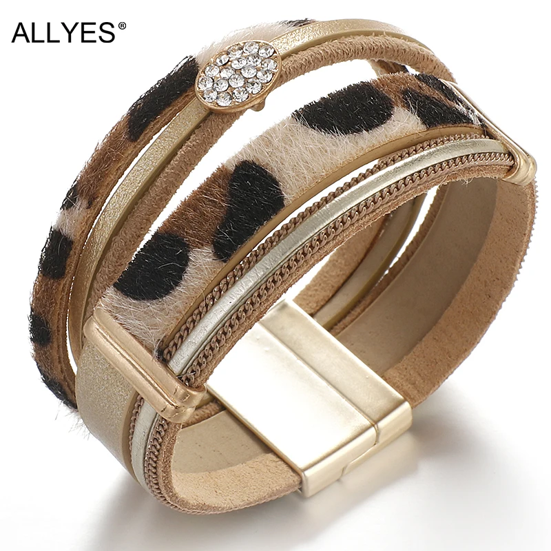 Женские кожаные браслеты с леопардовым принтом ALLYES широкий браслет обруч