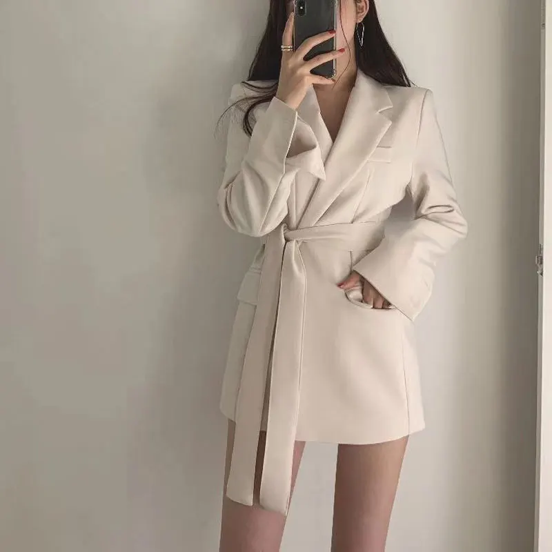 Women Blazers and Jackets White Korean Women's Blazer Long Suit Jacket Black Blazer Female Cape Long Sleeve Womens Suit 2020