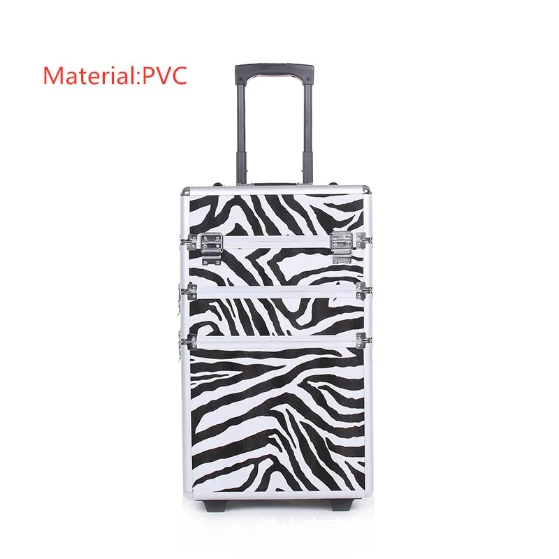 Zebra pattern Косметический Чехол, чемодан с колесами, большая вместительность, органайзер для макияжа, три слоя, косметический костюм, чехол, тележка, коробка для макияжа - Цвет: Zebra pattern