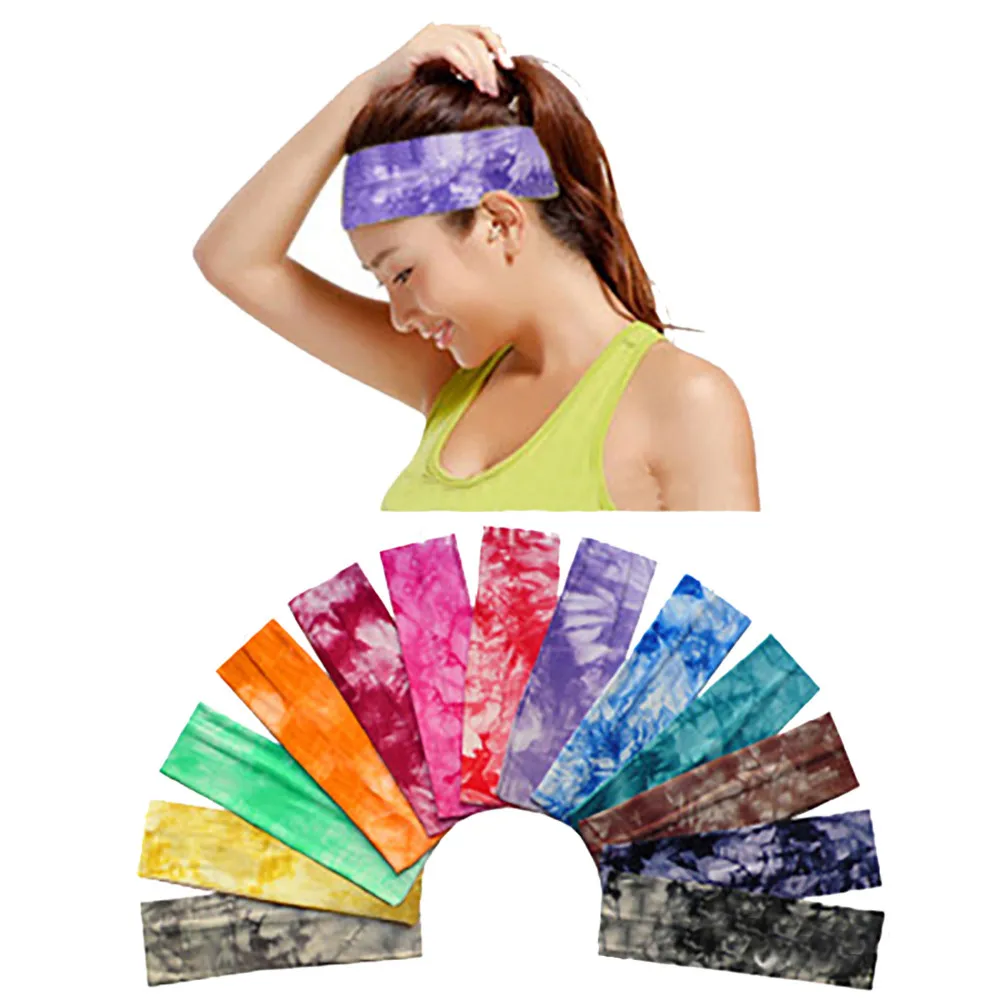 

Tie dye orinted headband Women men Cotton Knotted hair band Elastic Sport Yoga hair accessories colorful 2019 резинки для волос