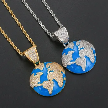 

Men Women Necklaces European American Trend Blue Pendant Dripping Oil Micro-inlaid Zircon Hip-hop Body Neck Jewelry Accessories