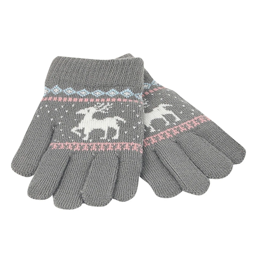 ; Детские Зимние теплые перчатки с рисунком страуса; рождественские вязаные варежки с рисунком оленя; детские перчатки с длинными пальцами для мальчиков и девочек - Цвет: GY