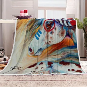 

Sholisa 3D Printed European Polyester Flannel Winter Blanket Animal Blue Horse Rectangle nap for Home Bedroom Decorative Hotel