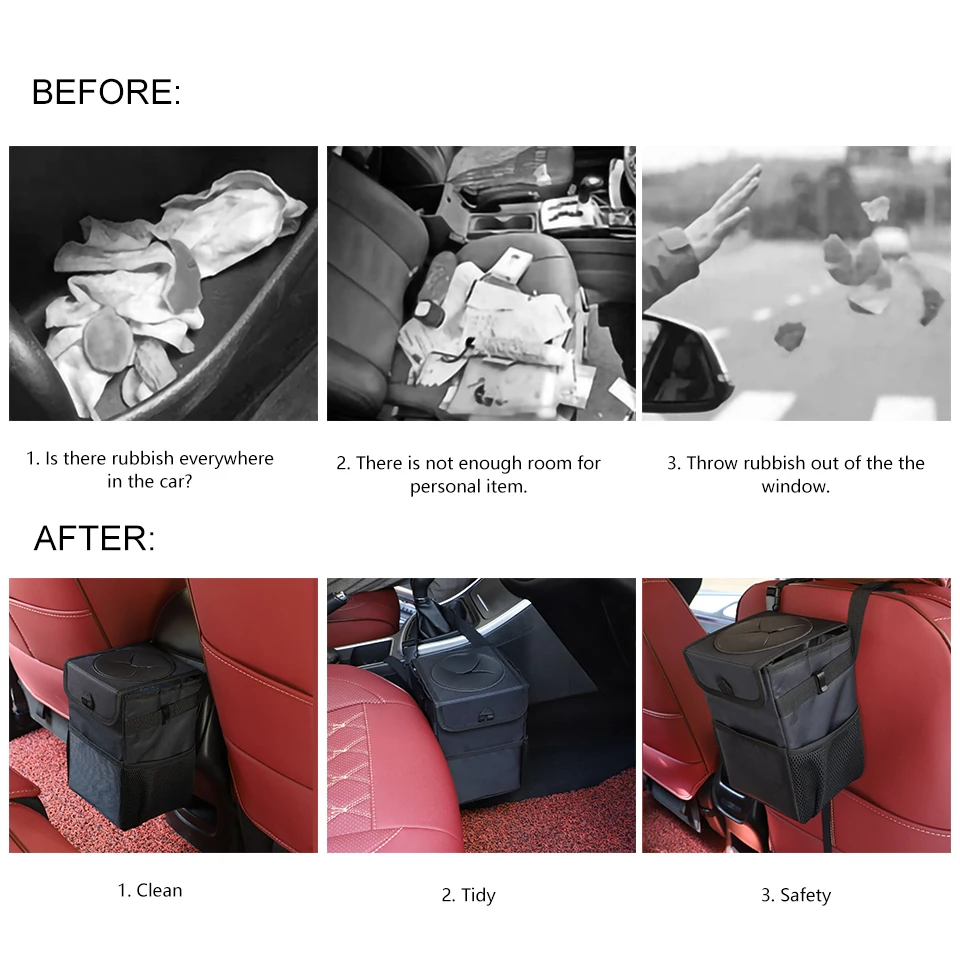 AOSHIKE 1PCS Black collapsible car trash can Car storage bucket Chair back storage bag Storage bag Foldable garbage bag Storage