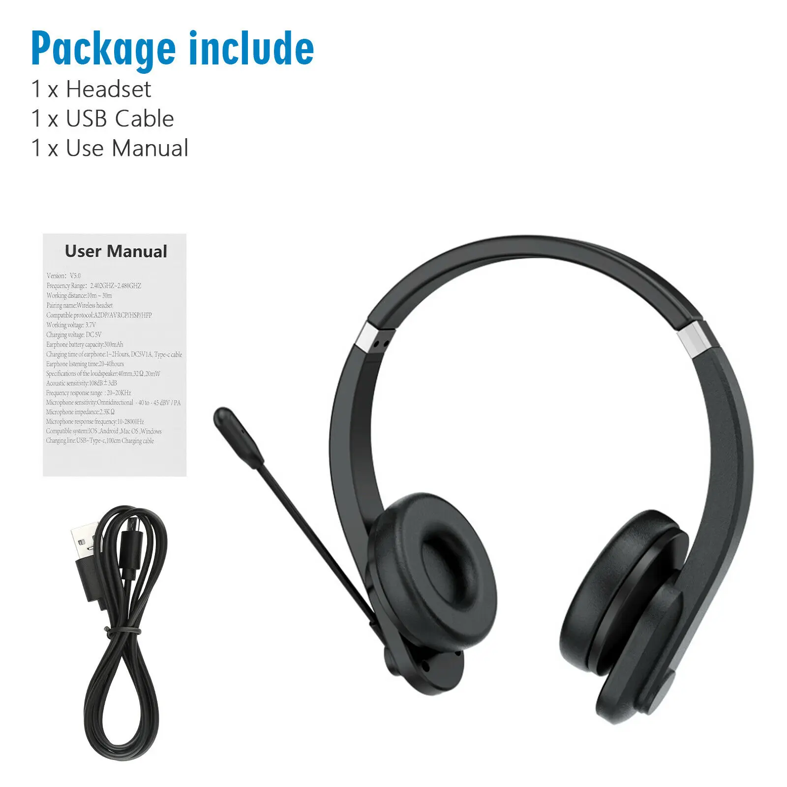 Bluetooth 5.0 Office Trucker Headset Noise Cancelling Handsfree Headphone w/Mic for Truck Driver Office Business Home PC wireless bluetooth earbuds