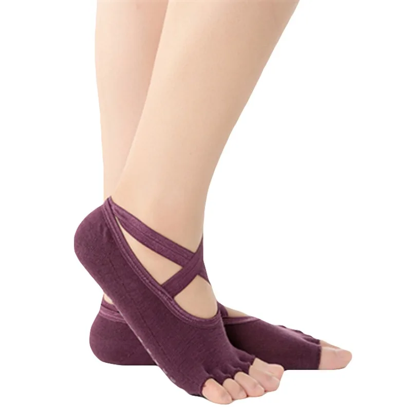 Cotton Professional Non-Slip Sports Socks Toeless Anti-friction Instep Cross Ballet Yoga toe Backless Sock